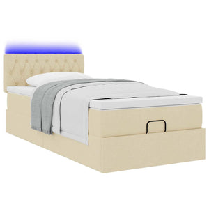 Οθωμανικό κρεβάτι με στρώμα & LEDs Cream 90x200 cm Ύφασμα