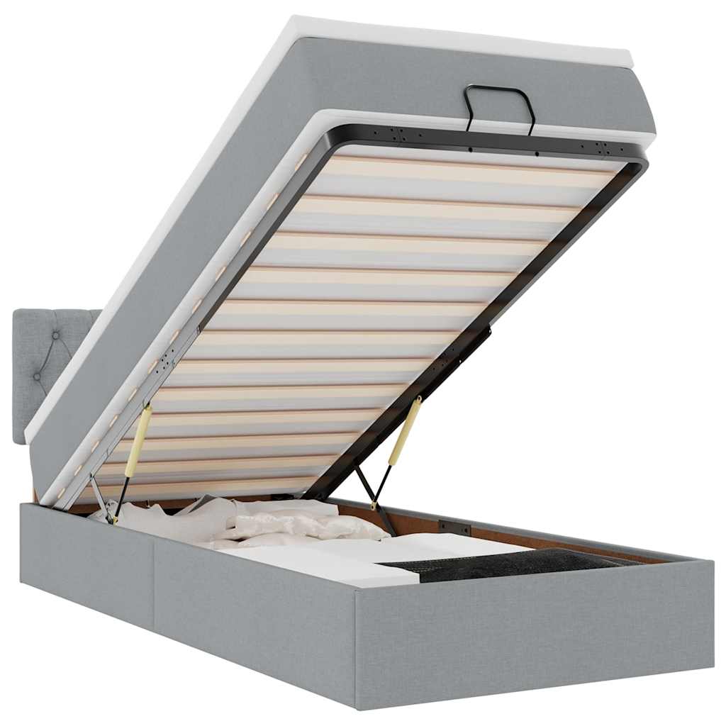 Οθωμανικό κρεβάτι με στρώμα & LEDs Ανοιχτό γκρι Ύφασμα