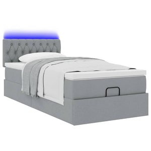 Οθωμανικό κρεβάτι με στρώμα & LEDs Ανοιχτό γκρι Ύφασμα