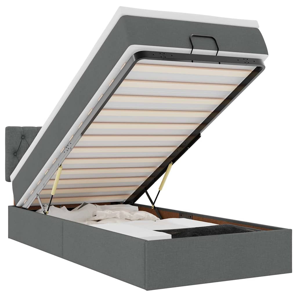 Οθωμανικό κρεβάτι με στρώμα & LEDs Σκούρο γκρι ύφασμα 100x200cm