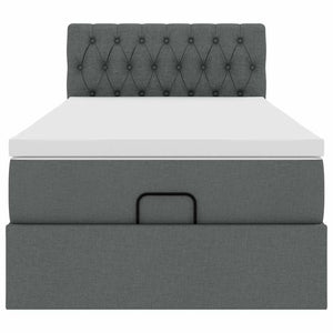 Οθωμανικό κρεβάτι με στρώμα & LEDs Σκούρο γκρι ύφασμα 100x200cm