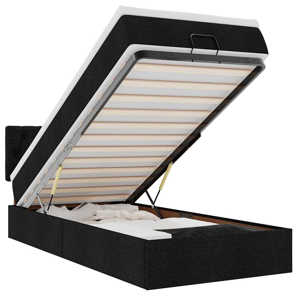 Οθωμανικό κρεβάτι με στρώμα & LEDs Μαύρο 100x200 cm Ύφασμα - Pakobazaar