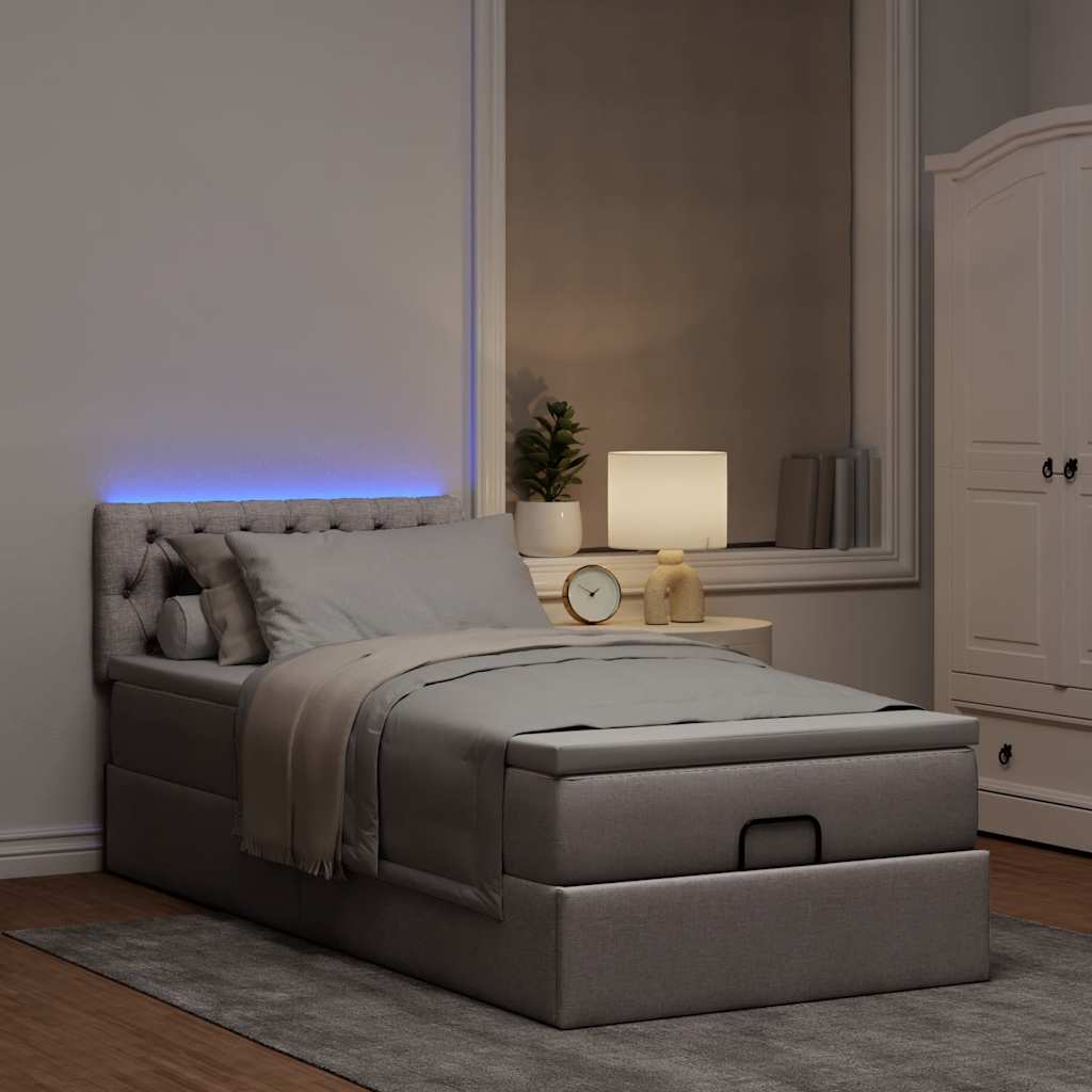 Οθωμανικό κρεβάτι με στρώμα & LEDs Taupe 100x200 cm Ύφασμα