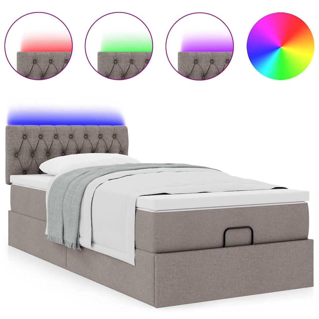 Οθωμανικό κρεβάτι με στρώμα & LEDs Taupe 100x200 cm Ύφασμα