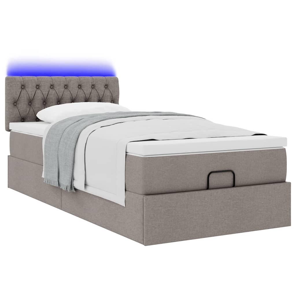 Οθωμανικό κρεβάτι με στρώμα & LEDs Taupe 100x200 cm Ύφασμα