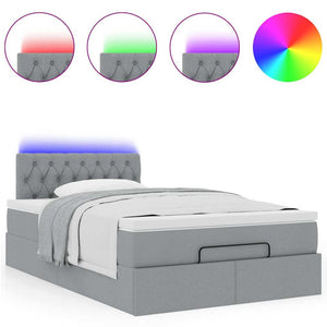 Οθωμανικό κρεβάτι με στρώμα & LEDs Ανοιχτό γκρι Ύφασμα - Pakobazaar