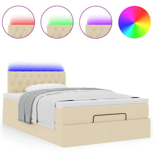 Οθωμανικό κρεβάτι με στρώμα & LEDs Cream 120x190cm ύφασμα