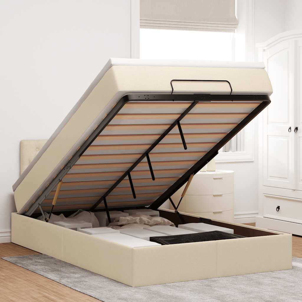 Οθωμανικό κρεβάτι με στρώμα & LEDs Cream 120x190cm ύφασμα