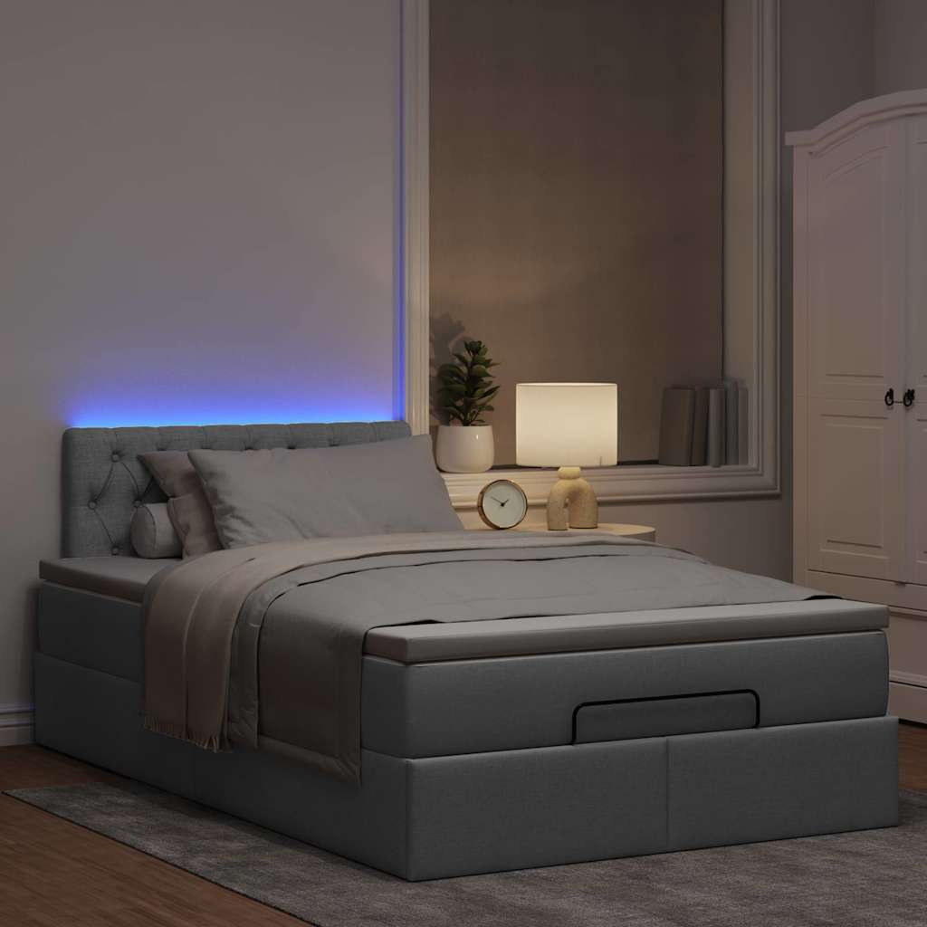 Οθωμανικό κρεβάτι με στρώμα & LEDs Ανοιχτό γκρι Ύφασμα - Pakobazaar