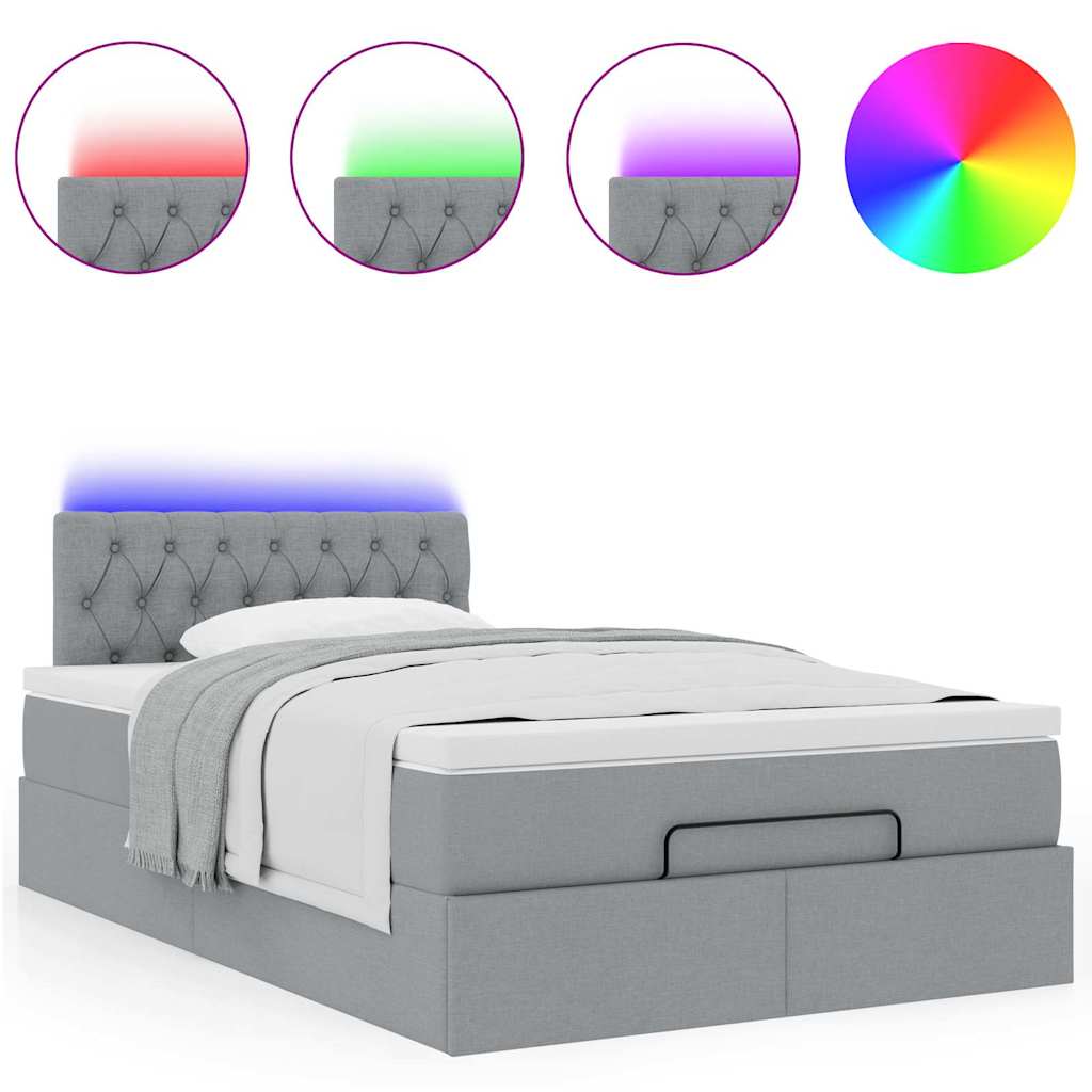 Οθωμανικό κρεβάτι με στρώμα & LEDs Ανοιχτό γκρι Ύφασμα - Pakobazaar