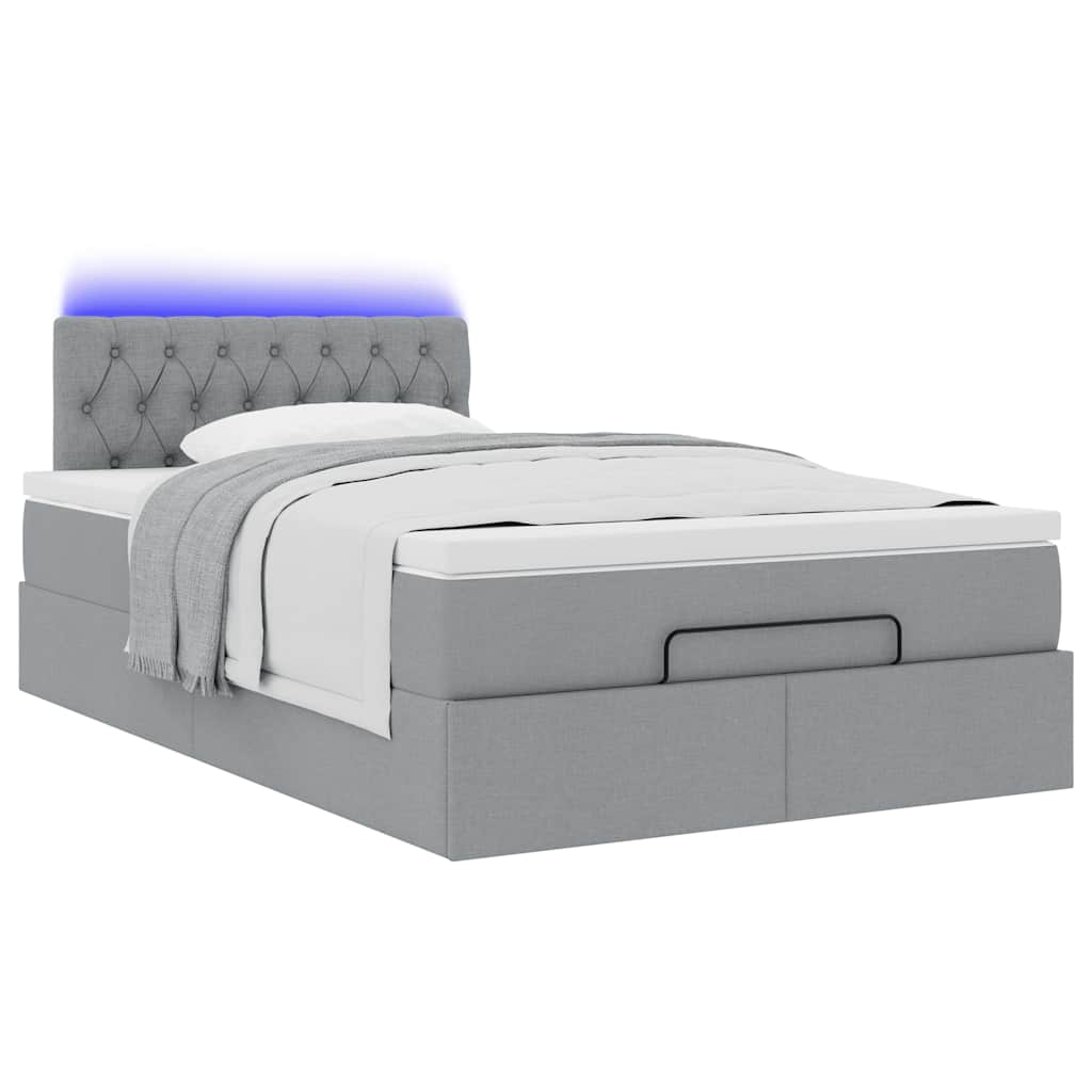 Οθωμανικό κρεβάτι με στρώμα & LEDs Ανοιχτό γκρι Ύφασμα - Pakobazaar