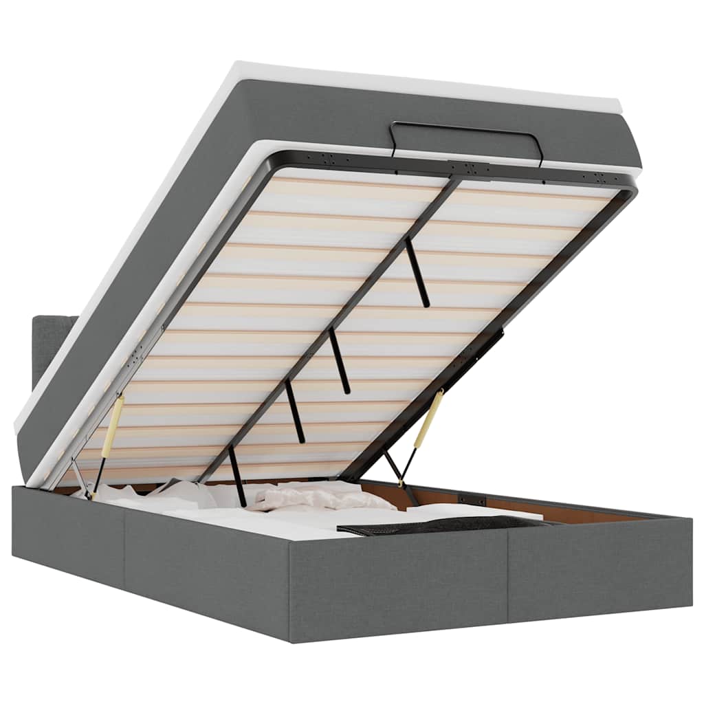 Οθωμανικό κρεβάτι με στρώμα & LEDs Σκούρο γκρι 120x200cm Ύφασμα - Pakobazaar