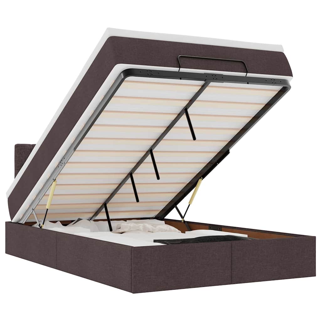 Οθωμανικό κρεβάτι με στρώμα & LEDs Σκούρο καφέ 120x200cm Ύφασμα - Pakobazaar