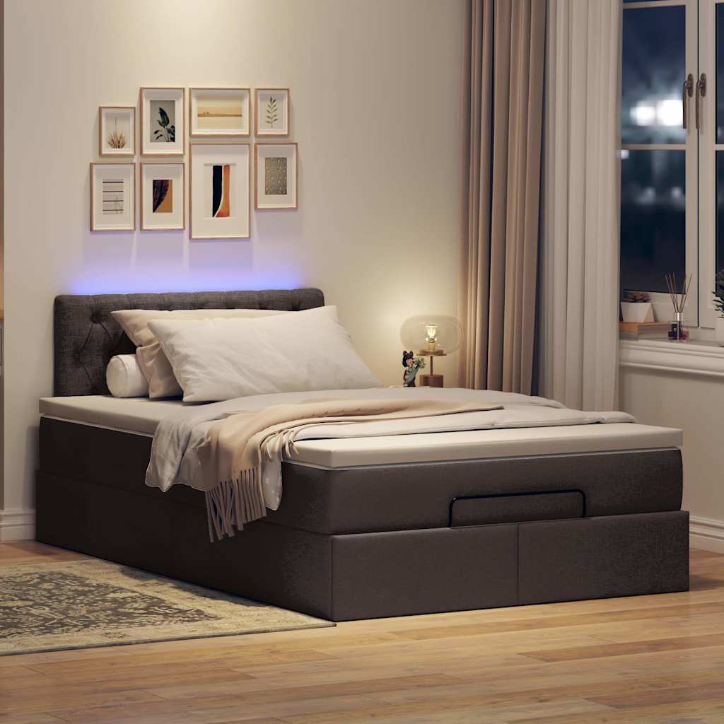 Οθωμανικό κρεβάτι με στρώμα & LEDs Σκούρο καφέ 120x200cm Ύφασμα - Pakobazaar