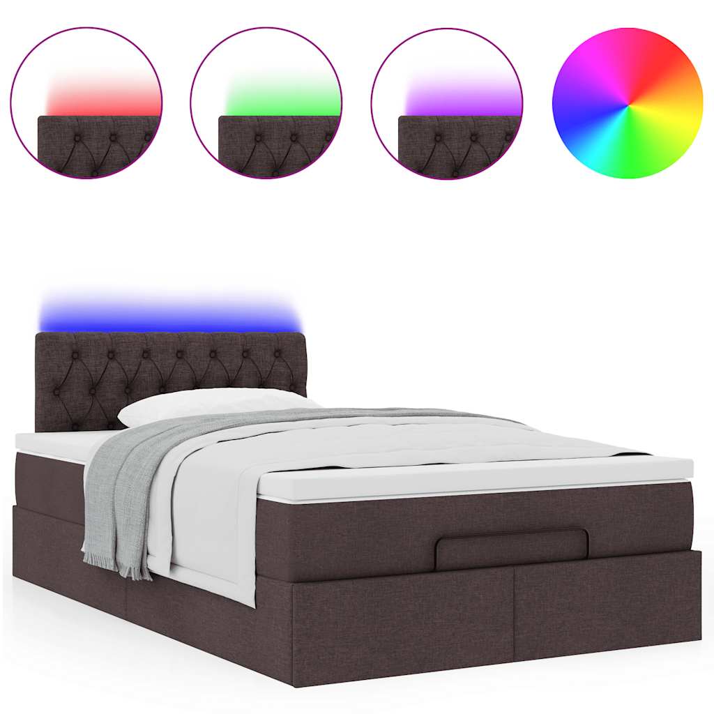 Οθωμανικό κρεβάτι με στρώμα & LEDs Σκούρο καφέ 120x200cm Ύφασμα - Pakobazaar