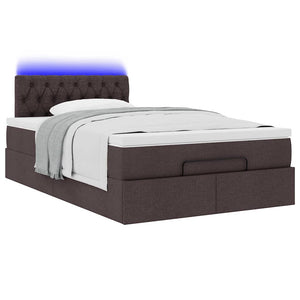 Οθωμανικό κρεβάτι με στρώμα & LEDs Σκούρο καφέ 120x200cm Ύφασμα - Pakobazaar