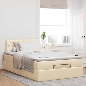 Οθωμανικό κρεβάτι με στρώμα & LEDs Cream 120x200cm ύφασμα - Pakobazaar