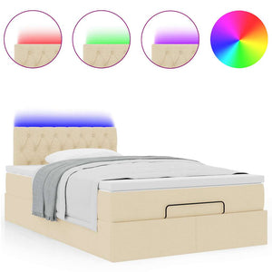 Οθωμανικό κρεβάτι με στρώμα & LEDs Cream 120x200cm ύφασμα - Pakobazaar
