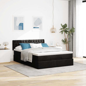 Οθωμανικό κρεβάτι με στρώμα & LEDs Μαύρο 140x190 cm Ύφασμα - Pakobazaar