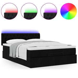 Οθωμανικό κρεβάτι με στρώμα & LEDs Μαύρο 140x190 cm Ύφασμα - Pakobazaar