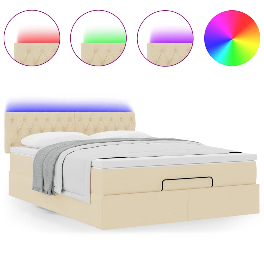 Οθωμανικό κρεβάτι με στρώμα & LEDs Cream 140x190cm Ύφασμα - Pakobazaar