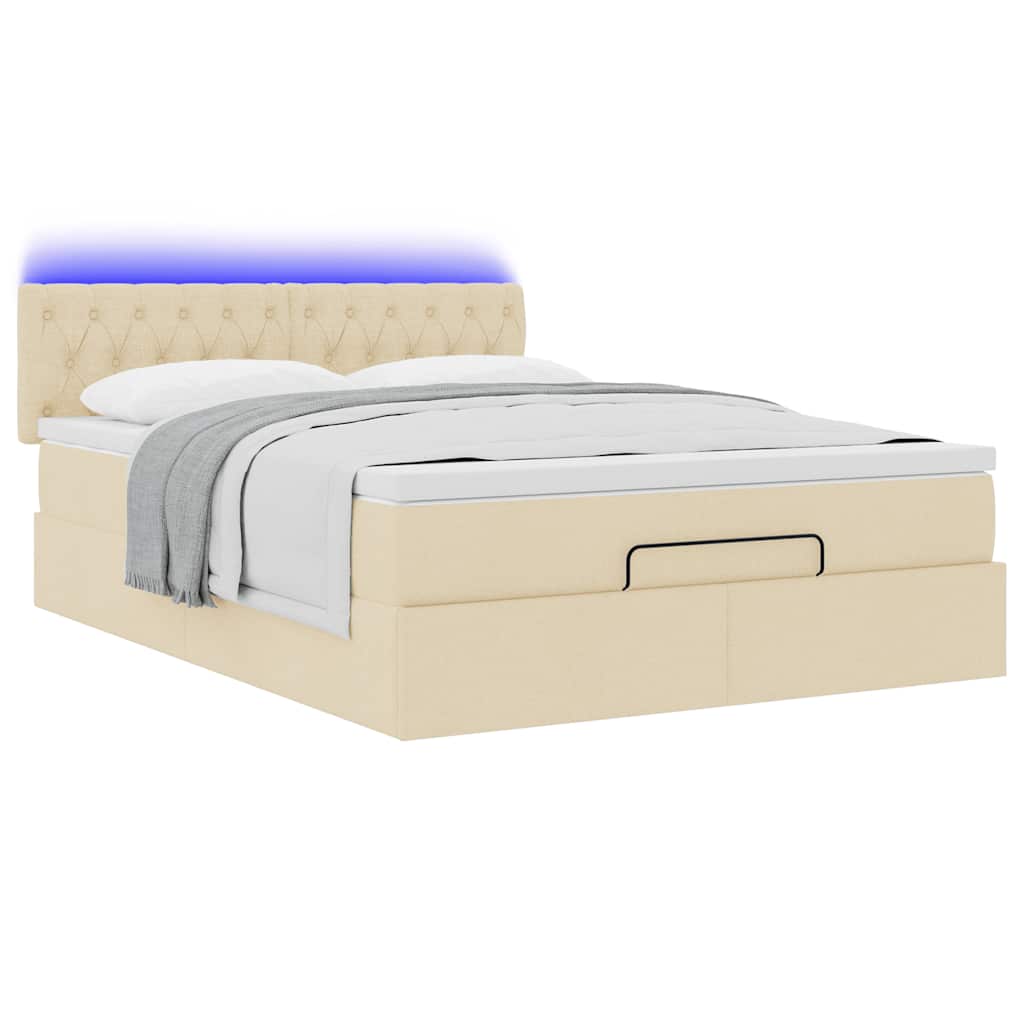 Οθωμανικό κρεβάτι με στρώμα & LEDs Cream 140x190cm Ύφασμα - Pakobazaar