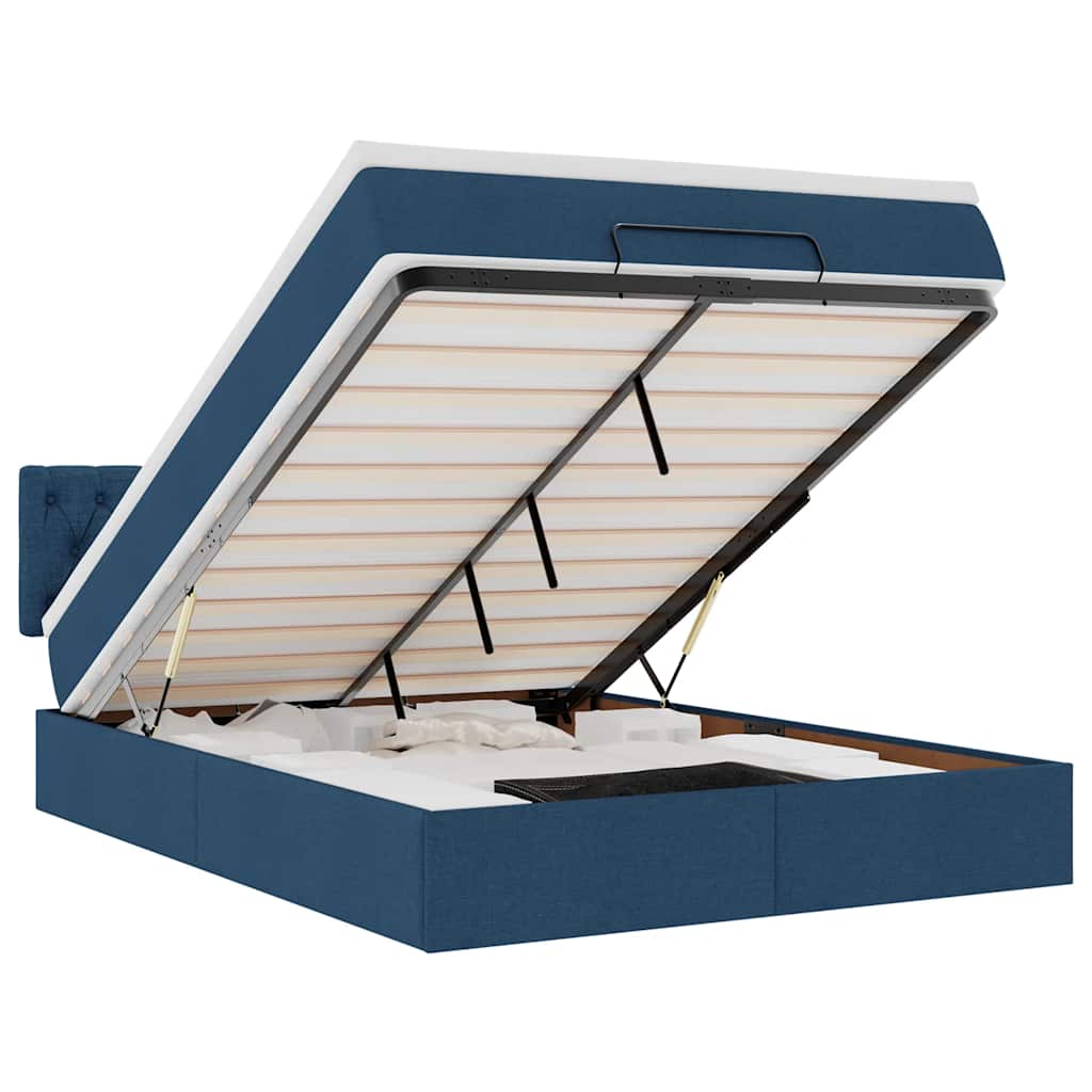 Οθωμανικό κρεβάτι με στρώμα & LEDs Μπλε 140x190cm Ύφασμα