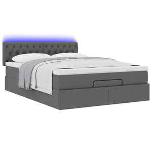 Οθωμανικό κρεβάτι με στρώμα & LEDs Σκούρο γκρι 140x200cm Ύφασμα