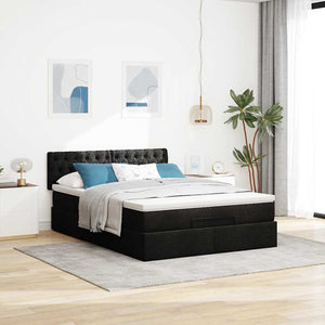 Οθωμανικό κρεβάτι με στρώμα & LEDs Μαύρο 140x200 cm Ύφασμα
