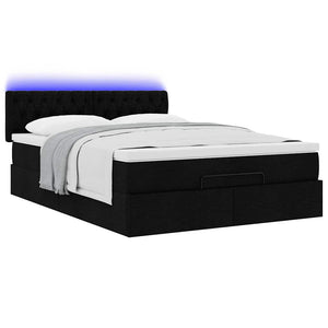Οθωμανικό κρεβάτι με στρώμα & LEDs Μαύρο 140x200 cm Ύφασμα
