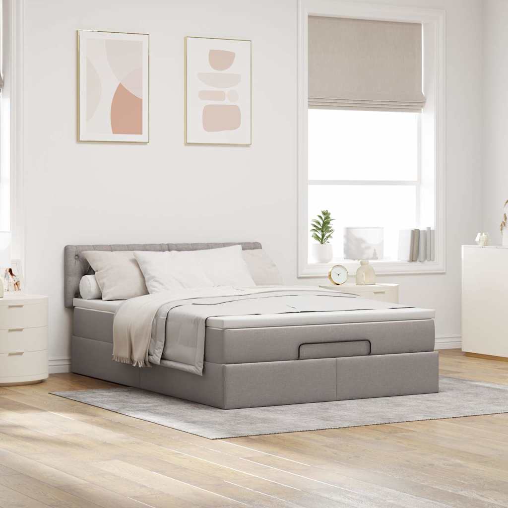 Οθωμανικό κρεβάτι με στρώμα & LEDs Taupe 140x200 cm Ύφασμα - Pakobazaar