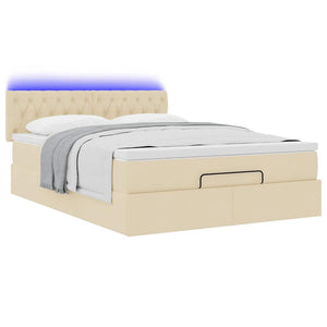 Οθωμανικό κρεβάτι με στρώμα & LEDs Cream 140x200 cm Ύφασμα