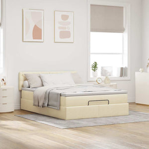 Οθωμανικό κρεβάτι με στρώμα & LEDs Cream 140x200 cm Ύφασμα
