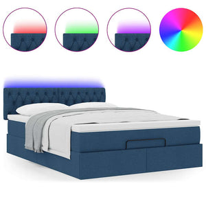 Οθωμανικό κρεβάτι με στρώμα & LEDs Μπλε 140x200cm ύφασμα