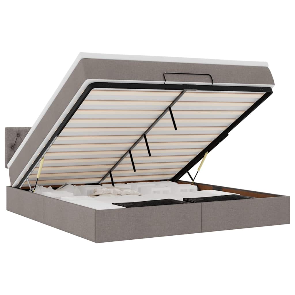 Οθωμανικό κρεβάτι με στρώμα & LEDs Taupe 160x200cm ύφασμα - Pakobazaar