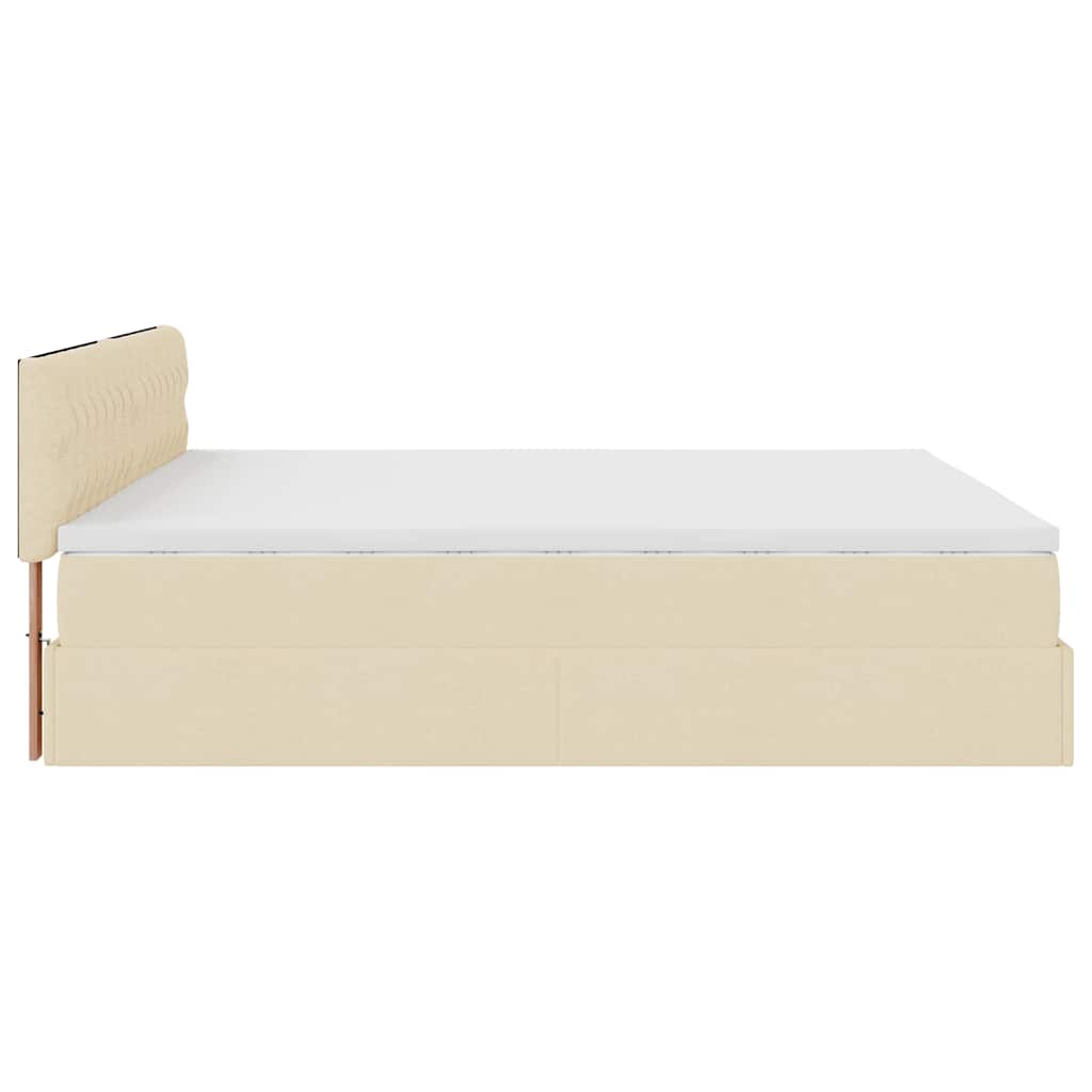 Οθωμανικό κρεβάτι με στρώμα & LEDs Cream 160x200cm ύφασμα - Pakobazaar