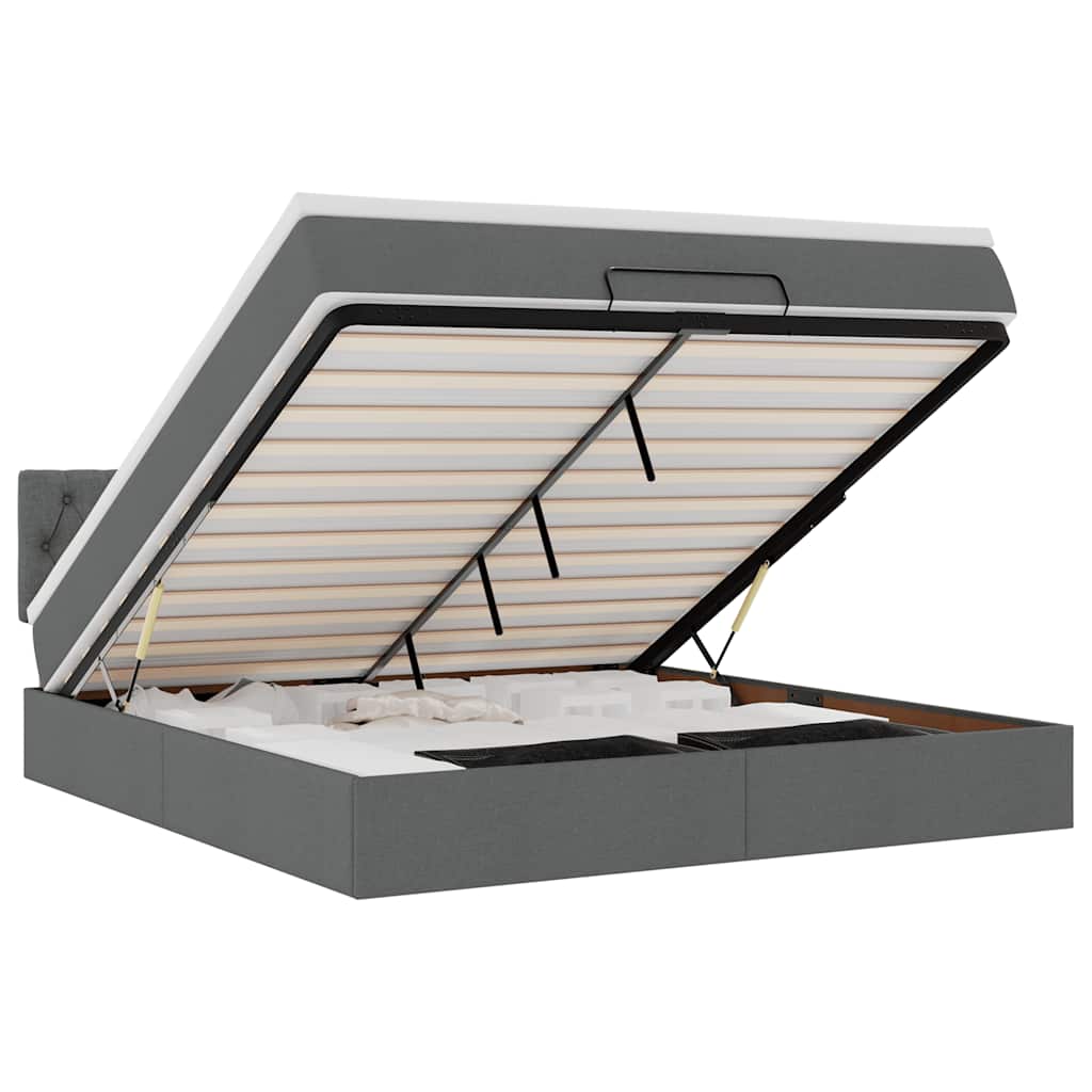 Οθωμανικό κρεβάτι με στρώμα & LEDs Σκούρο γκρι 180x200cm ύφασμα