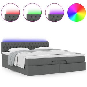 Οθωμανικό κρεβάτι με στρώμα & LEDs Σκούρο γκρι 180x200cm ύφασμα
