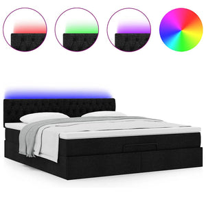 Οθωμανικό κρεβάτι με στρώμα & LEDs Μαύρο ύφασμα 180x200cm - Pakobazaar