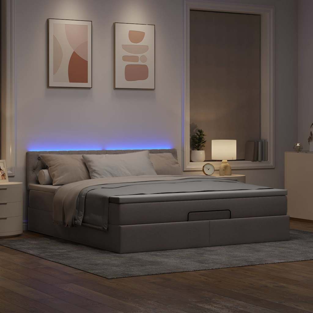 Οθωμανικό κρεβάτι με στρώμα & LEDs Taupe 180x200cm ύφασμα