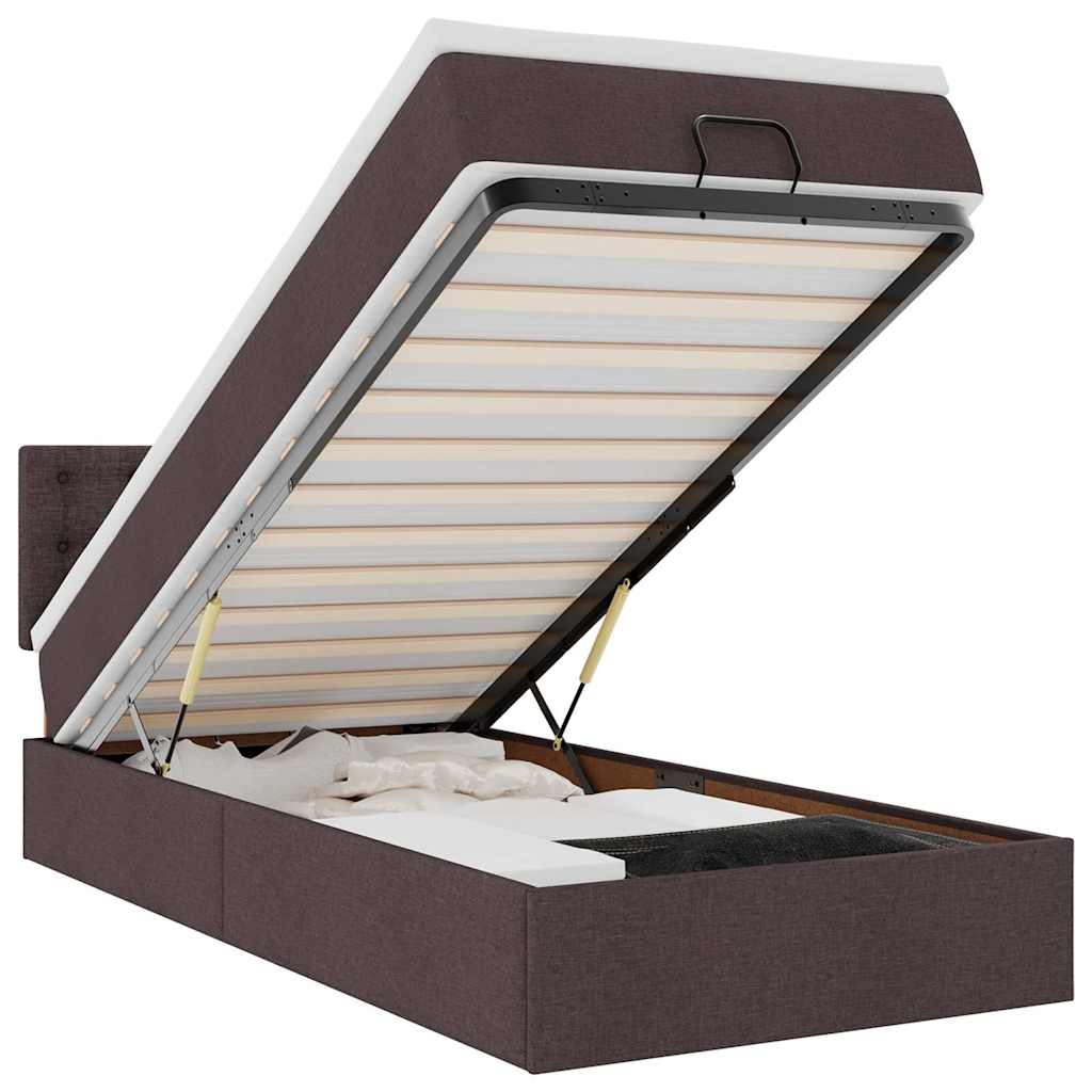 Οθωμανικό κρεβάτι με στρώμα & LEDs Σκούρο καφέ 80x200cm ύφασμα - Pakobazaar