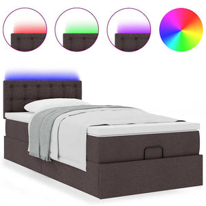 Οθωμανικό κρεβάτι με στρώμα & LEDs Σκούρο καφέ 80x200cm ύφασμα - Pakobazaar