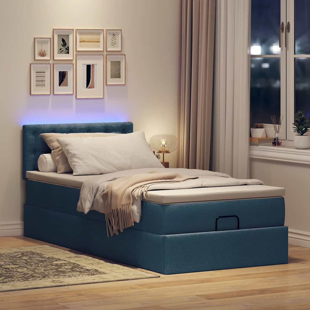 Κρεβάτι-Μονό κρεβάτι με στρώμα και LED Μπλε 80x200 εκ. από ύφασμα - Pakobazaar