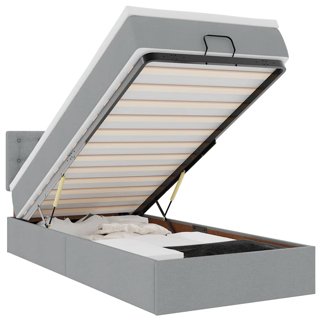 Οθωμανικό κρεβάτι με στρώμα & LEDs Ανοιχτό γκρι 90x190cm ύφασμα - Pakobazaar