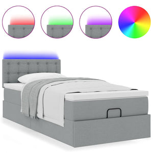 Οθωμανικό κρεβάτι με στρώμα & LEDs Ανοιχτό γκρι 90x190cm ύφασμα - Pakobazaar