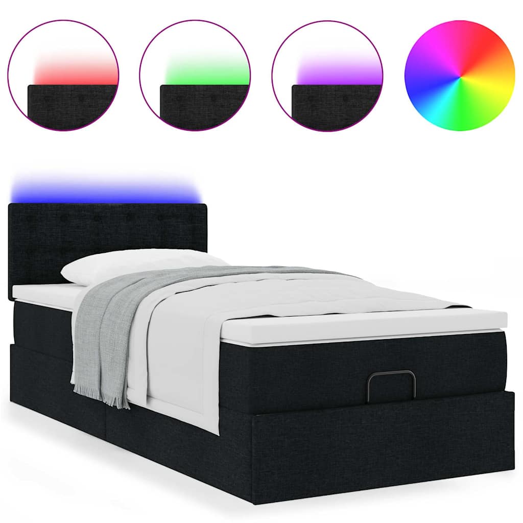 Οθωμανικό κρεβάτι με στρώμα & LEDs Μαύρο ύφασμα 90x190cm - Pakobazaar