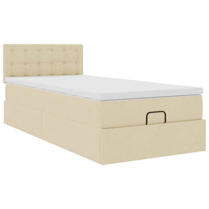 Οθωμανικό κρεβάτι με στρώμα & LEDs Cream 90x190cm ύφασμα - Pakobazaar