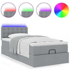 Οθωμανικό κρεβάτι με στρώμα & LEDs Ανοιχτό γκρι 90x200cm Ύφασμα - Pakobazaar
