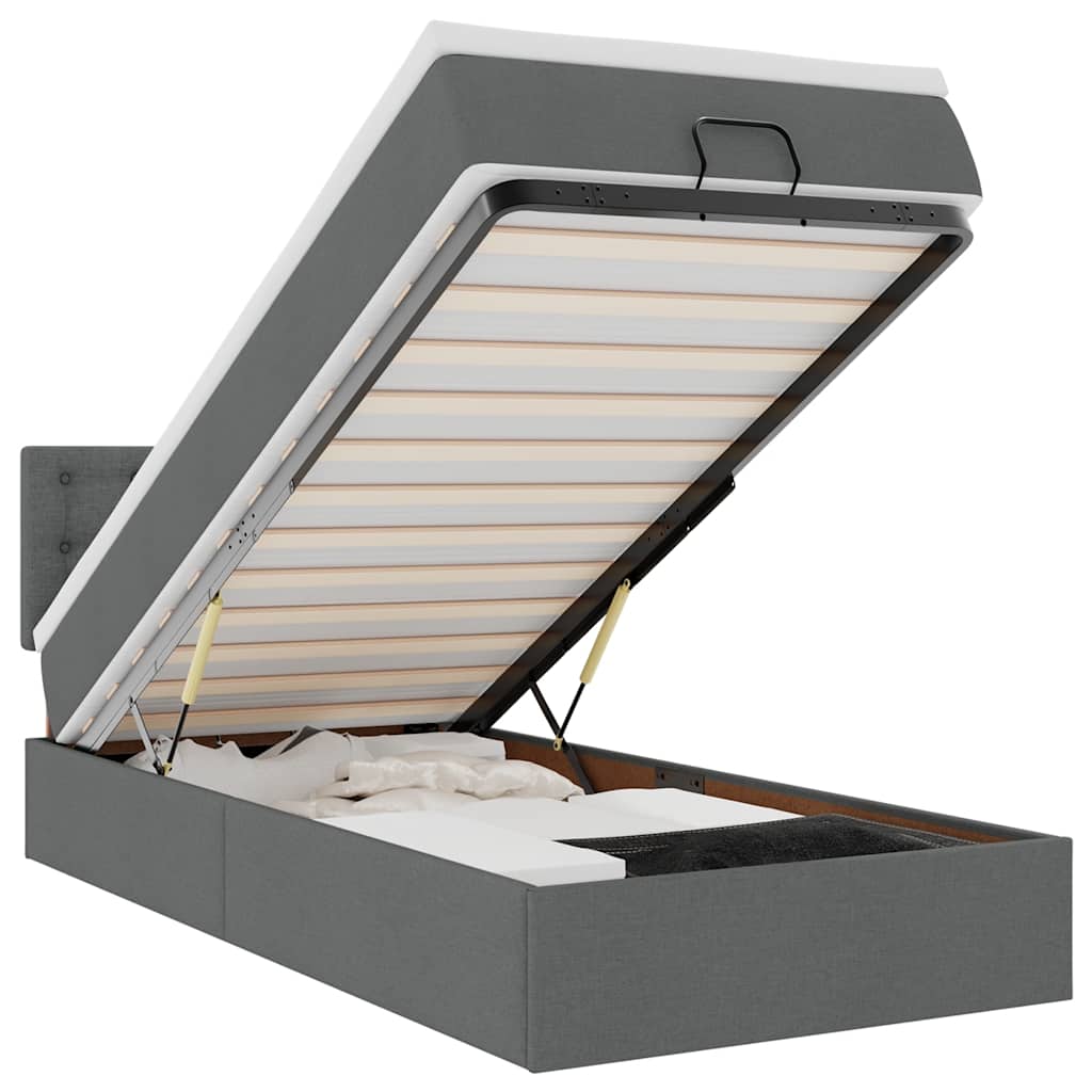 Οθωμανικό κρεβάτι με στρώμα & LEDs Σκούρο γκρι 90x200 cm Ύφασμα - Pakobazaar