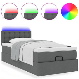 Οθωμανικό κρεβάτι με στρώμα & LEDs Σκούρο γκρι 90x200 cm Ύφασμα - Pakobazaar